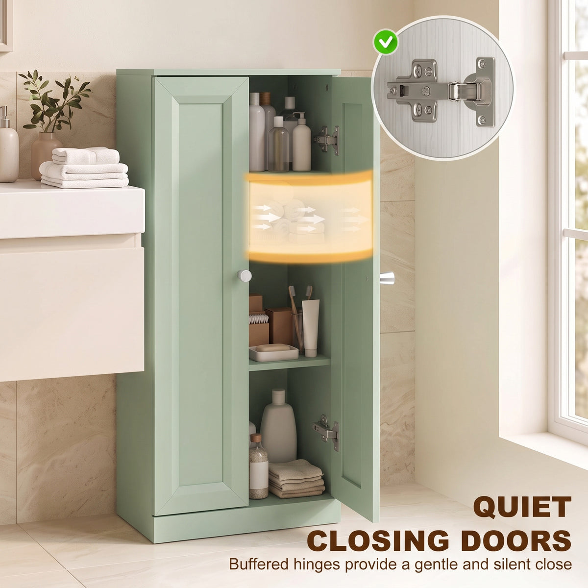 HOMCOM Narrow Bathroom Cabinet, Slim Storage Cabinet with 2 Doors & 4 Tiers, Freestanding Narrow Cupboard