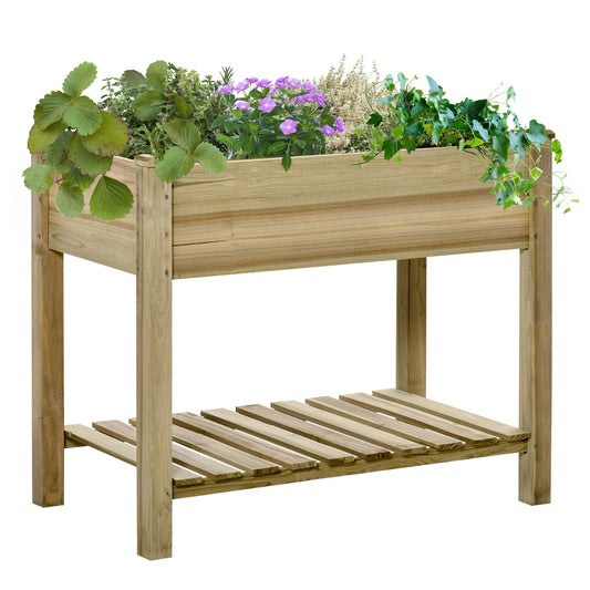 Outsunny Garden Wooden Plantersï¼Œ Raised Garden Bed with Legs and Storage Shelf Elevated Wooden Planter Box