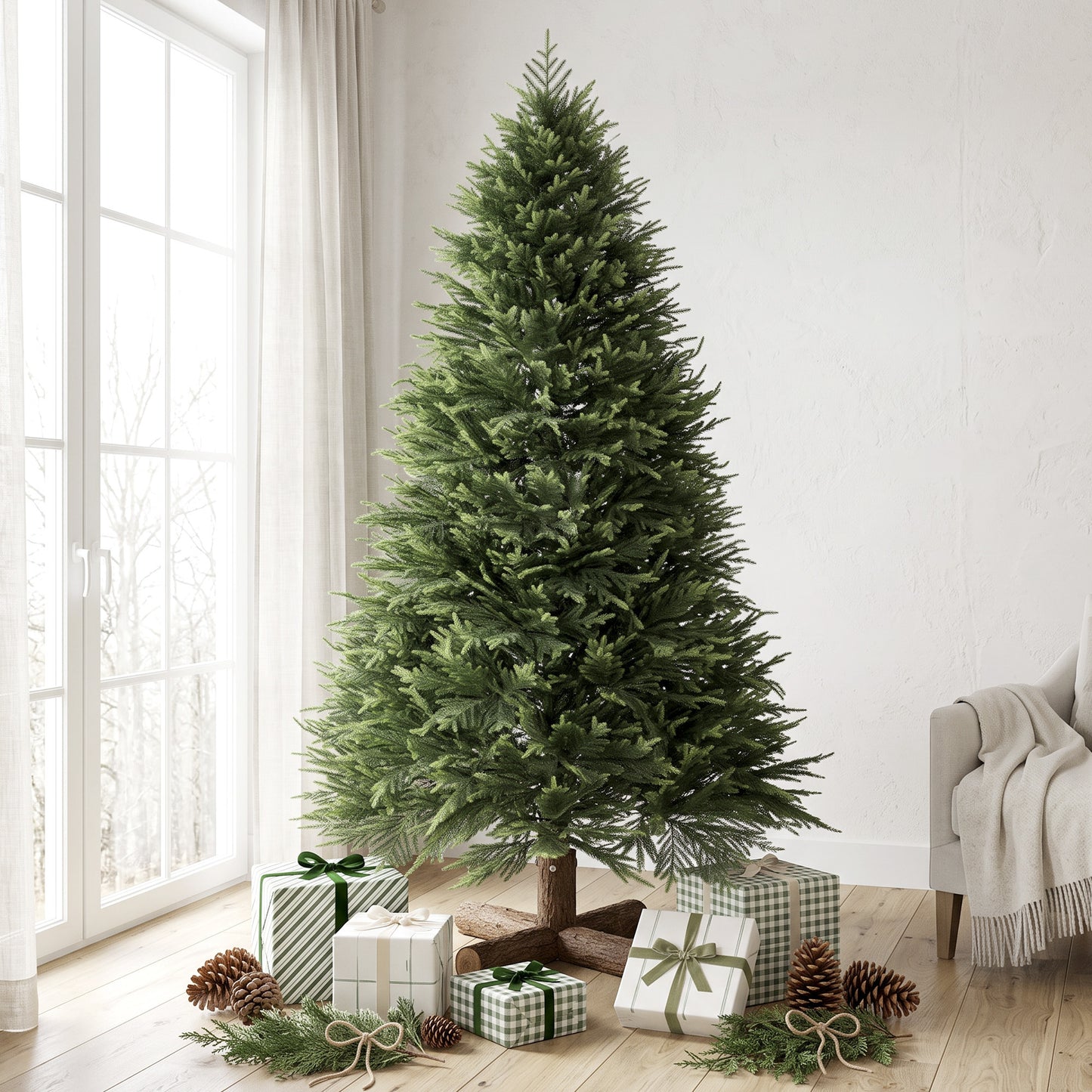 HOMCOM 6ft Artificial Christmas Tree, Hinged Xmas Tree with Realistic 751 PE & PVC Branch Tips, Fir Wood Base, Green