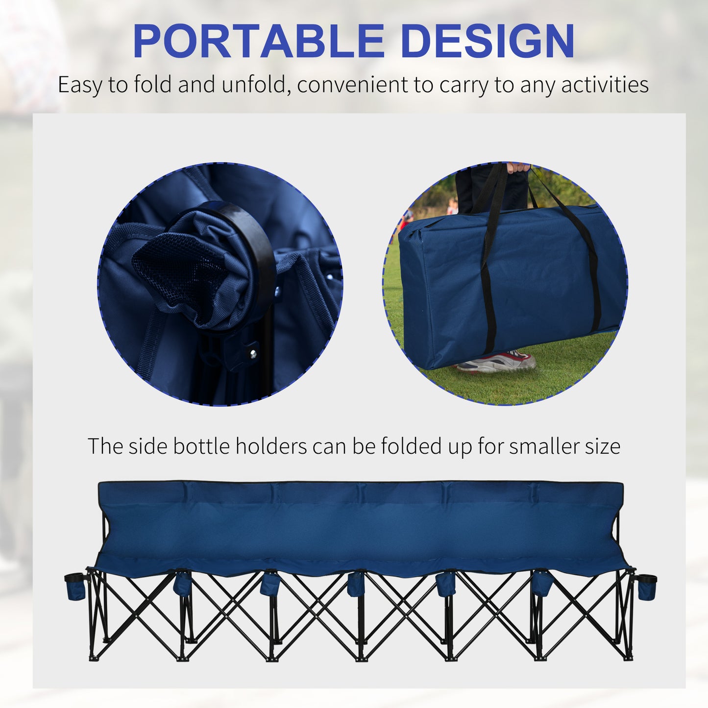 Outsunny 6 Seater Folding Camping Chair with Cup Holder & Carry Bag - Blue