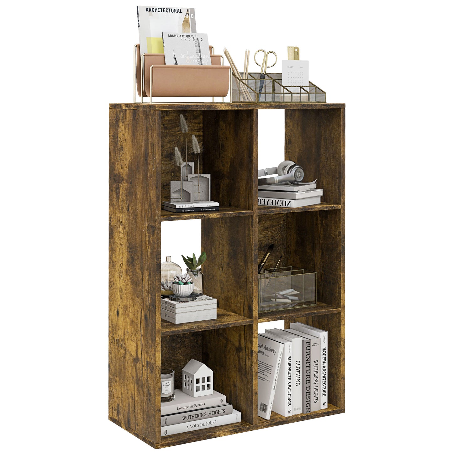 HOMCOM 6-Cube Bookshelf - Rustic Brown