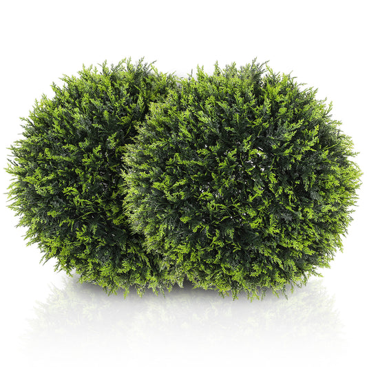 HOMCOM Set of 2 Artificial Plant Topiary Balls, UV-Protected Fake Decorative Plants, Faux Plants for Home Indoor Outdoor Decor, 45cm, Green