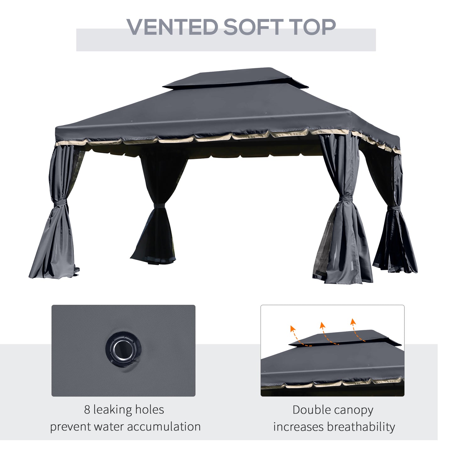 Outsunny 3 x 4m Aluminium GardenÂ Gazebo, Marquee Canopy Shelter Pavilion Party Tent with Nets and Curtains for Garden and Deck, Black