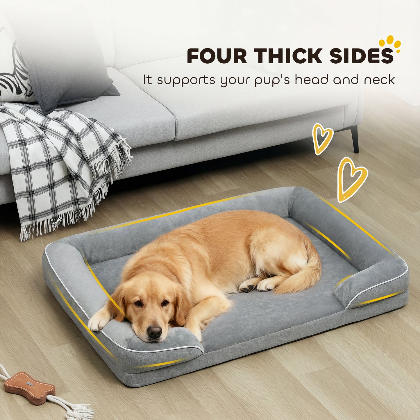 PawHut Dog Sofa Bed, Washable Pet Bed with Removable Cover and Non-Slip Bottom for Small, Medium and Large Dogs, Grey