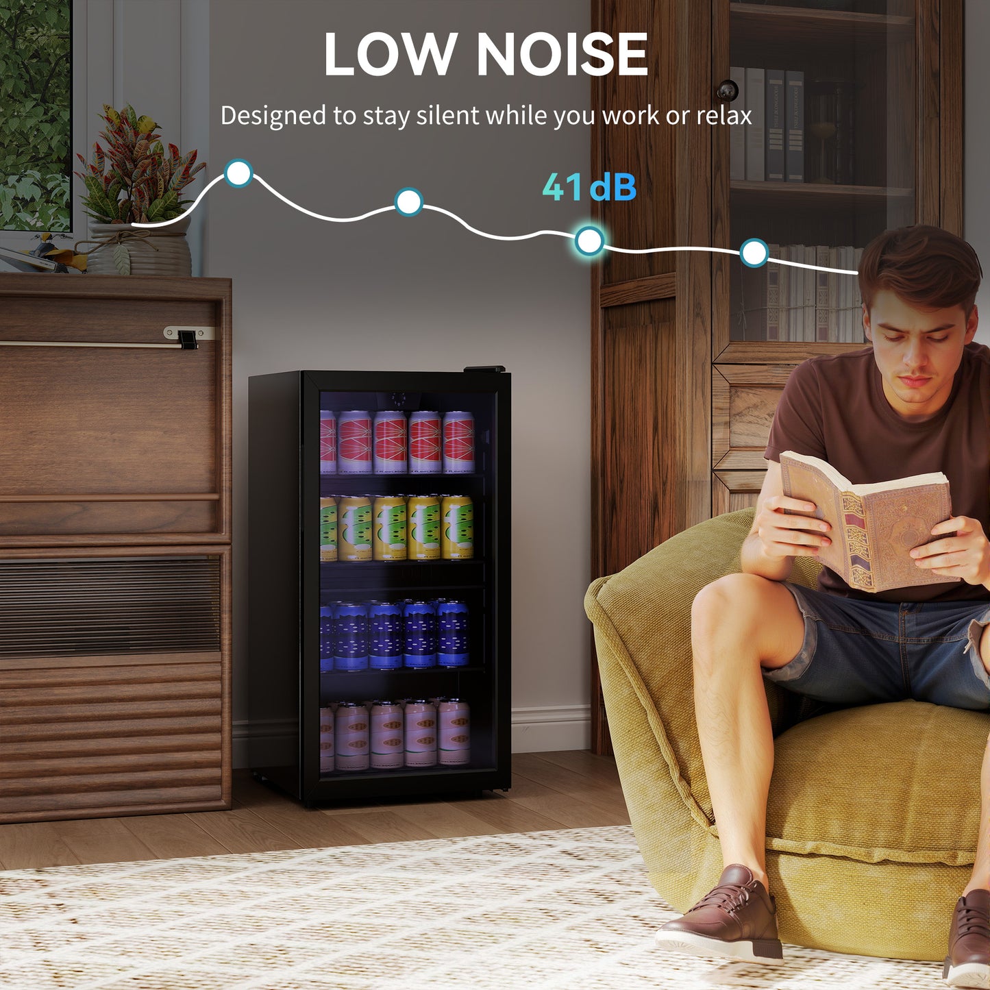 HOMCOM 93L Drinks Fridge, 115 Can Freestanding Beer Fridge with Glass Door, Adjustable Shelves, LED Light, for Beer Soda, Black