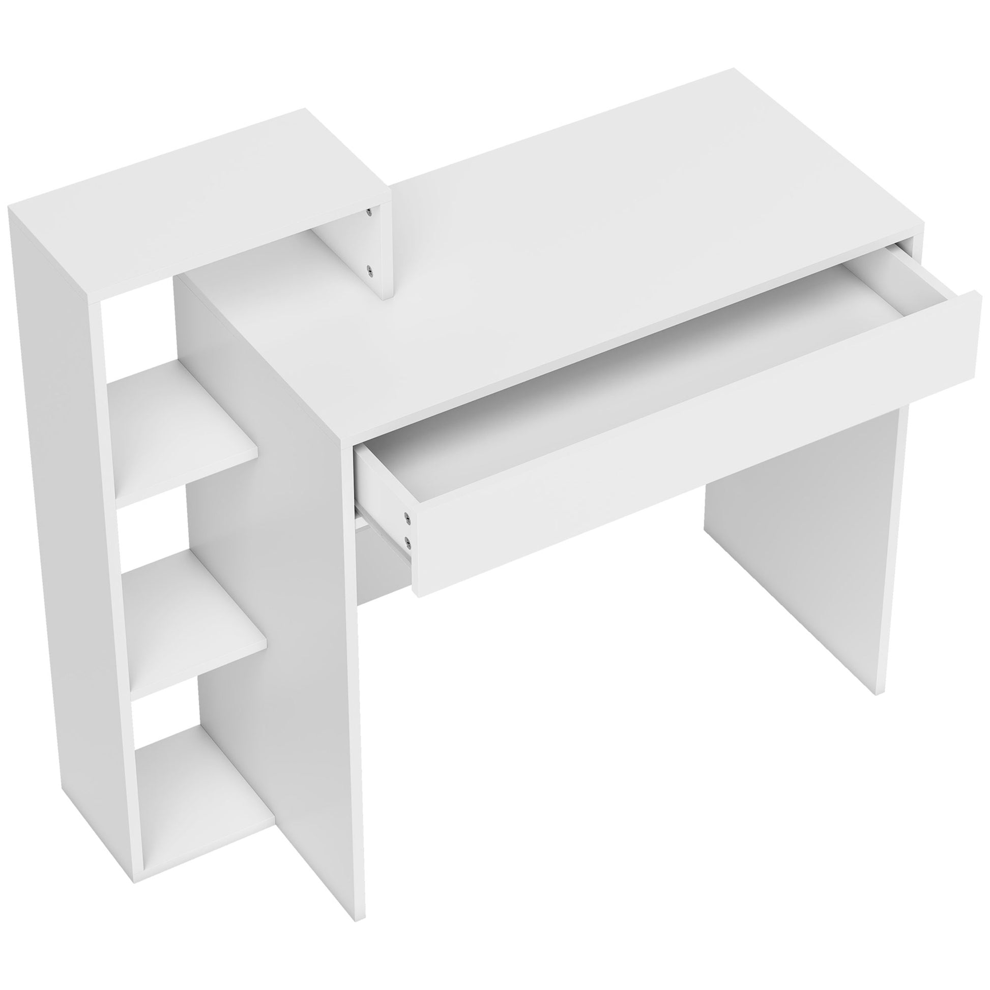 HOMCOM Desk with Storage, Computer Desk with 3 Open Shelves and Drawer, Workstation, Computer Table, White Default Title