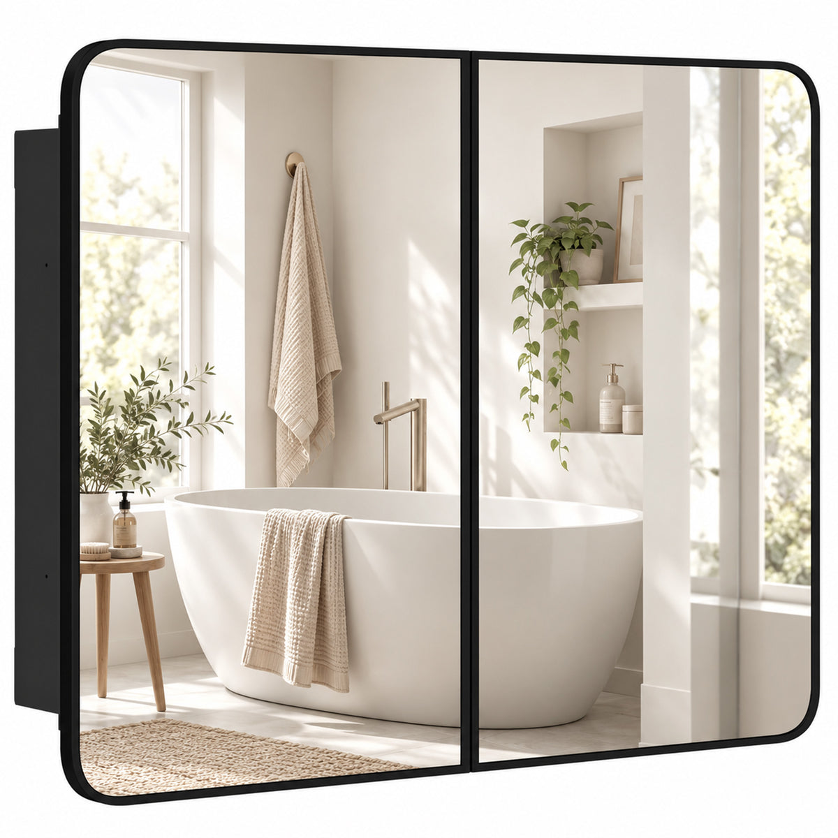 HOMCOM 76.2 x 11.6 x 61 cm Bathroom Mirror Cabinet, Wall Cabinet with Adjustable Shelves, Wall-Mounted or Recessed, Black Default Title
