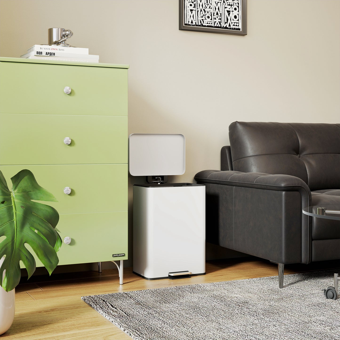 HOMCOM 20L Kitchen Bin with Soft-Close Lid and Stay-Open Function, Pedal Bin with Removable Inner Bucket for Kitchen, Office, Home, Cream