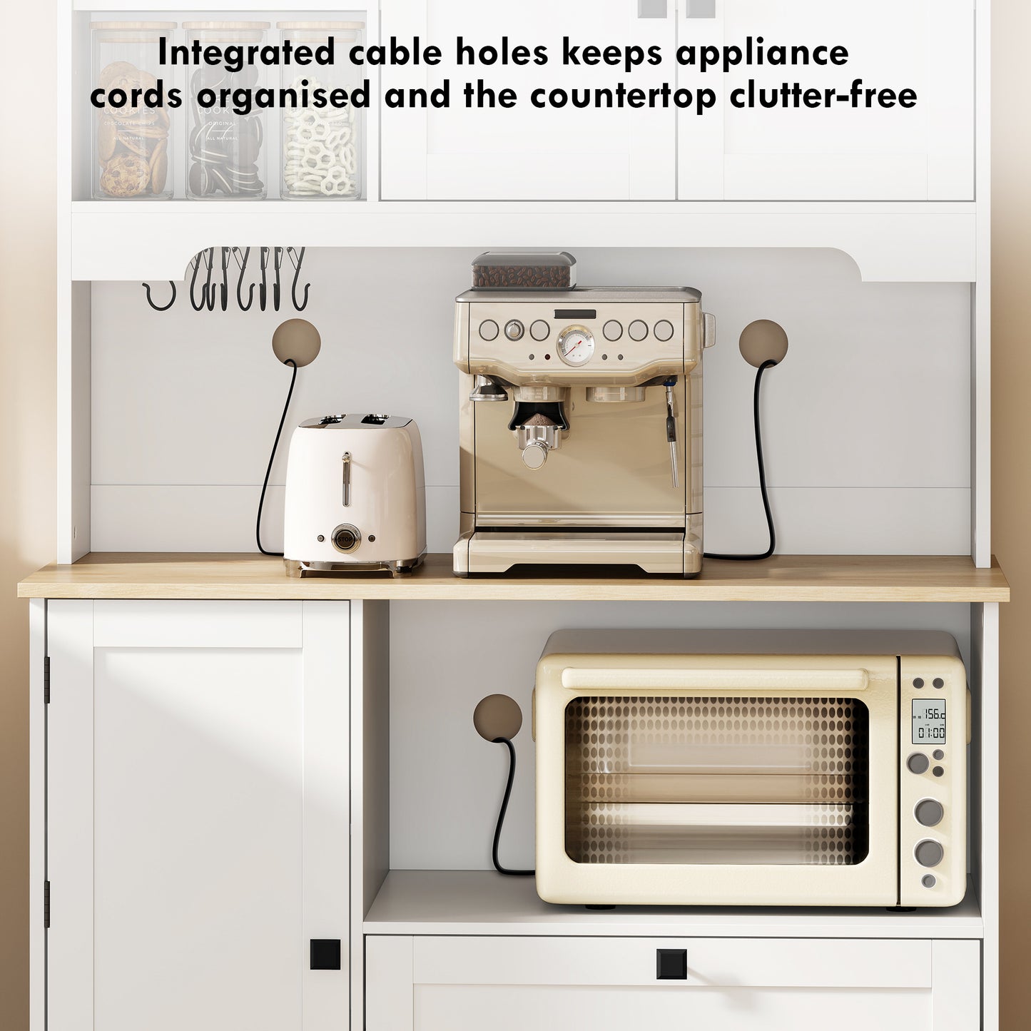 HOMCOM Kitchen Cupboard, Freestanding Kitchen Cabinet with 2 Cabinets, 2 Drawers, Open and Adjustable Shelves, White