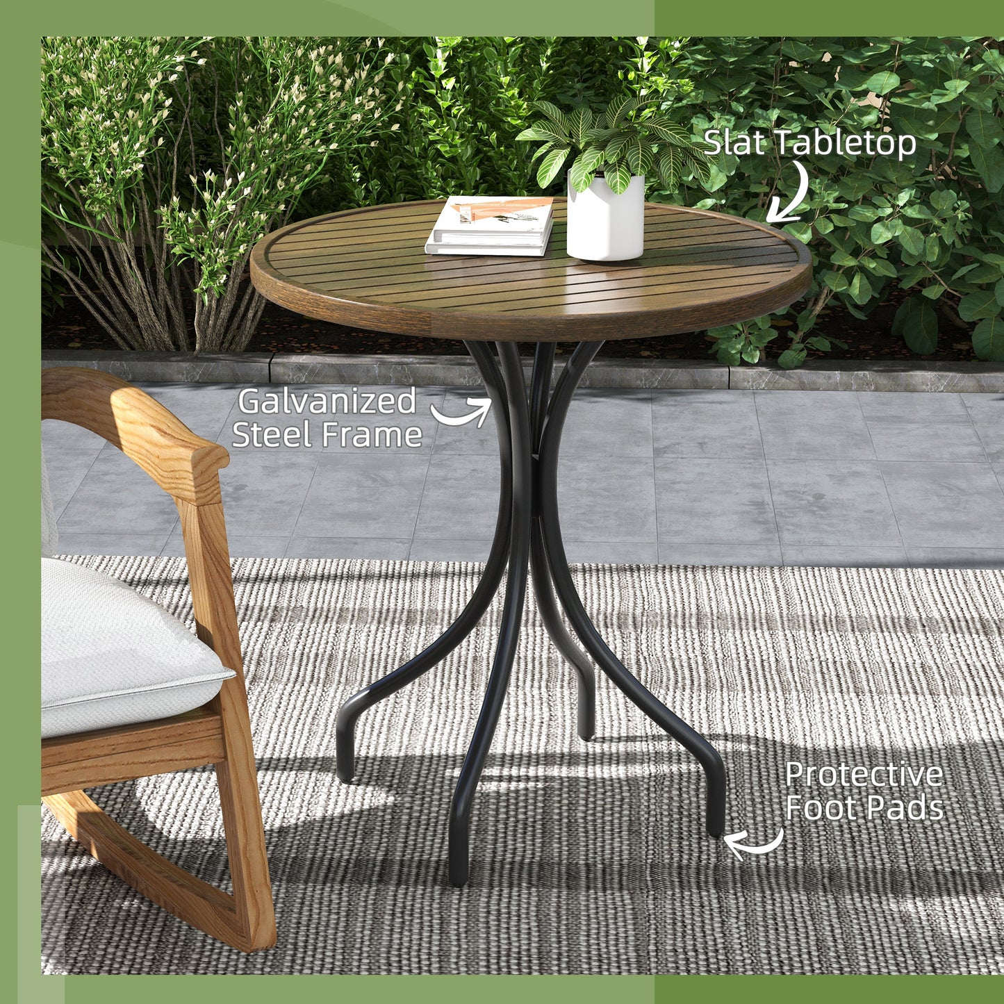 Outsunny 66cm Galvanised Steel Garden Table - Brown