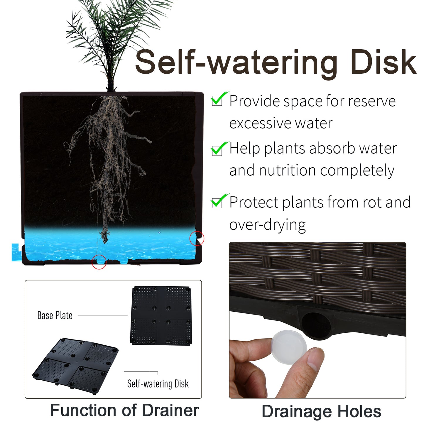 Outsunny 26L Garden Raised Bed Elevated Patio Flower Plant Planter Box PP Vegetables Planting Container, Brown