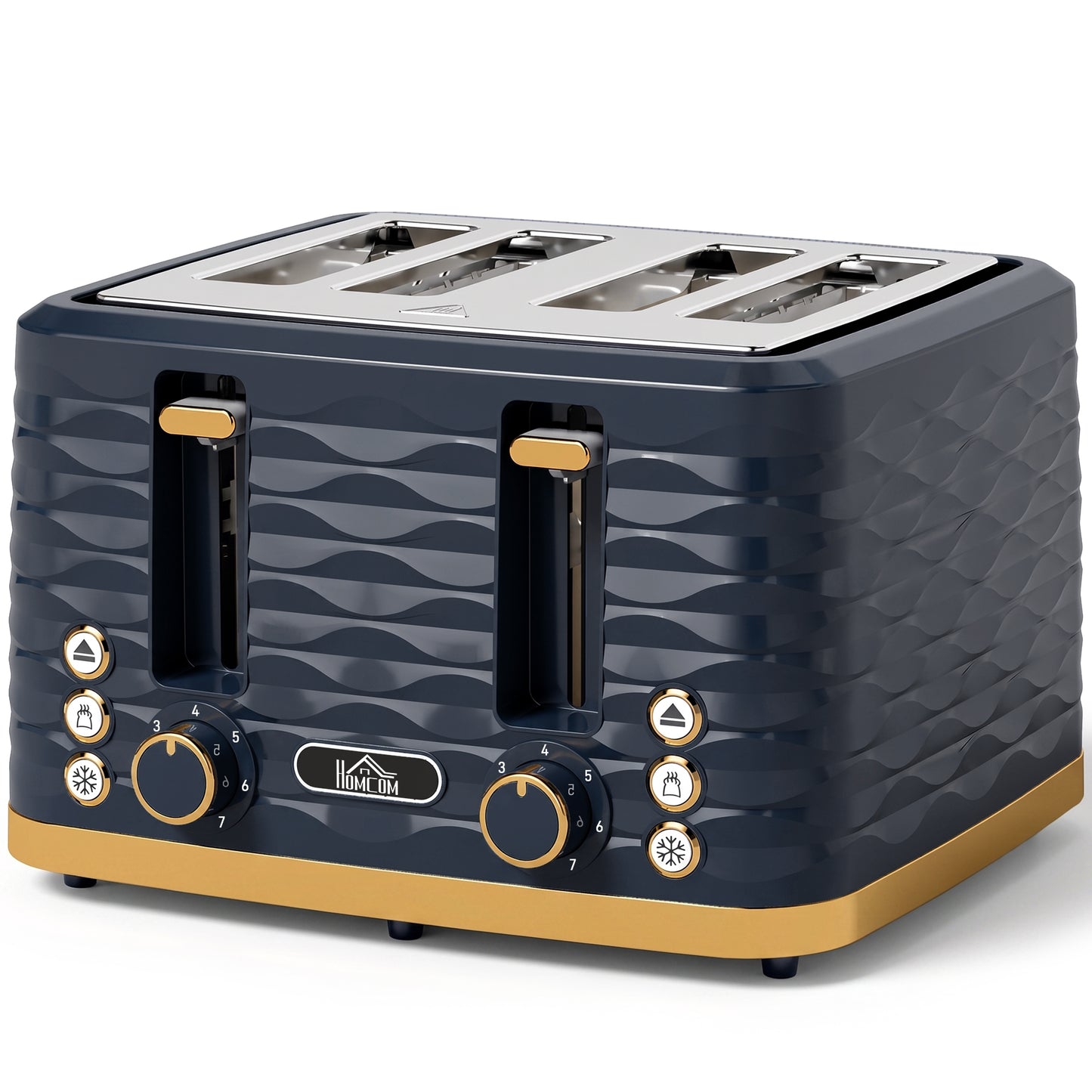HOMCOM Toaster, Toaster 4 Slice with 7 Browning Levels, High Lift, Reheat/Defrost/Cancel, Dark Blue