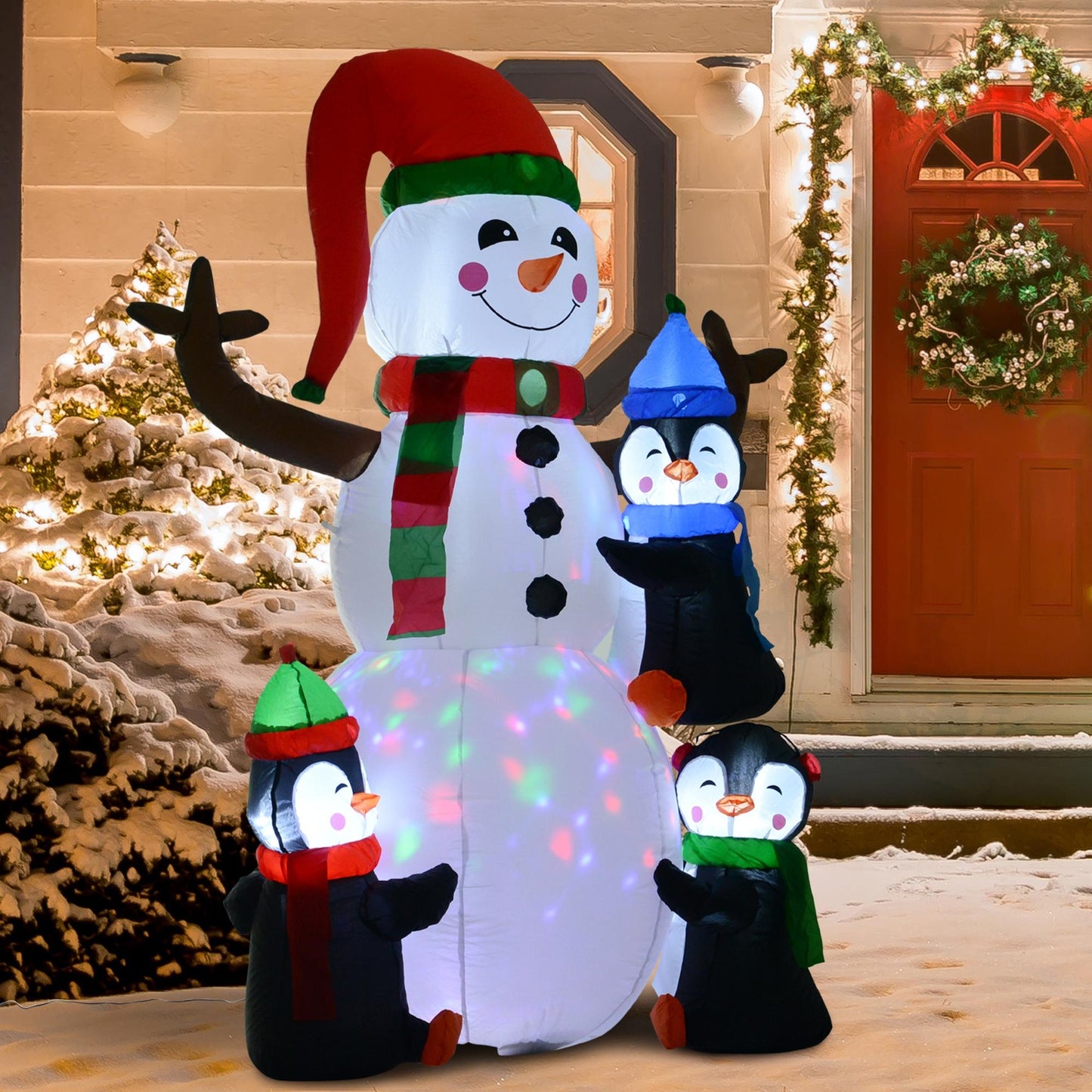 HOMCOM 6ft Inflatable Christmas Snowman with Three Penguins LED Xmas DÃ©cor Holiday Outdoor Yard Decoration