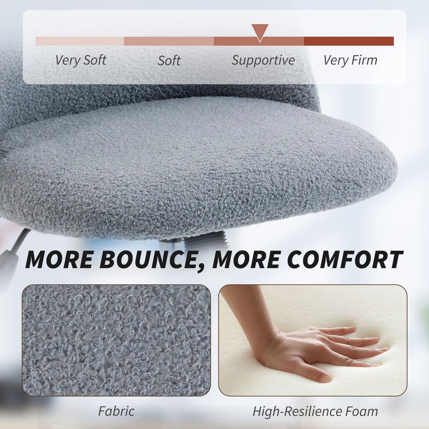 HOMCOM Teddy Fleece Office Chair with Wheels - Grey