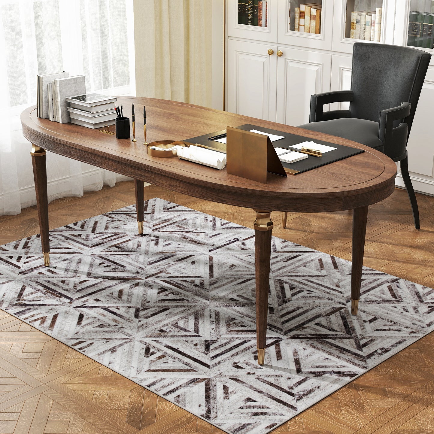 HOMCOM Modern Area Rug, Triangle Pattern Non-Slip Washable Rug, Chenille Floor Carpet for Living Room, Bedroom, Dining Room, Home Office, 170 x 120 cm, Brown