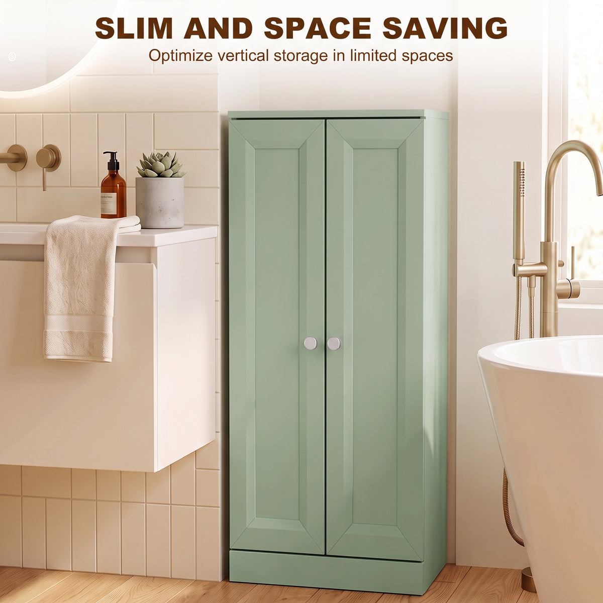 HOMCOM Narrow Bathroom Cabinet, Slim Storage Cabinet with 2 Doors & 4 Tiers, Freestanding Narrow Cupboard