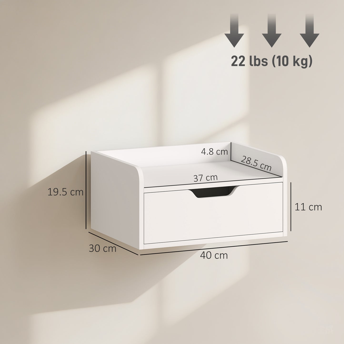 HOMCOM Floating Nightstands Set of 2, Wall Mounted Bedside Table with Drawer for Bedroom, White