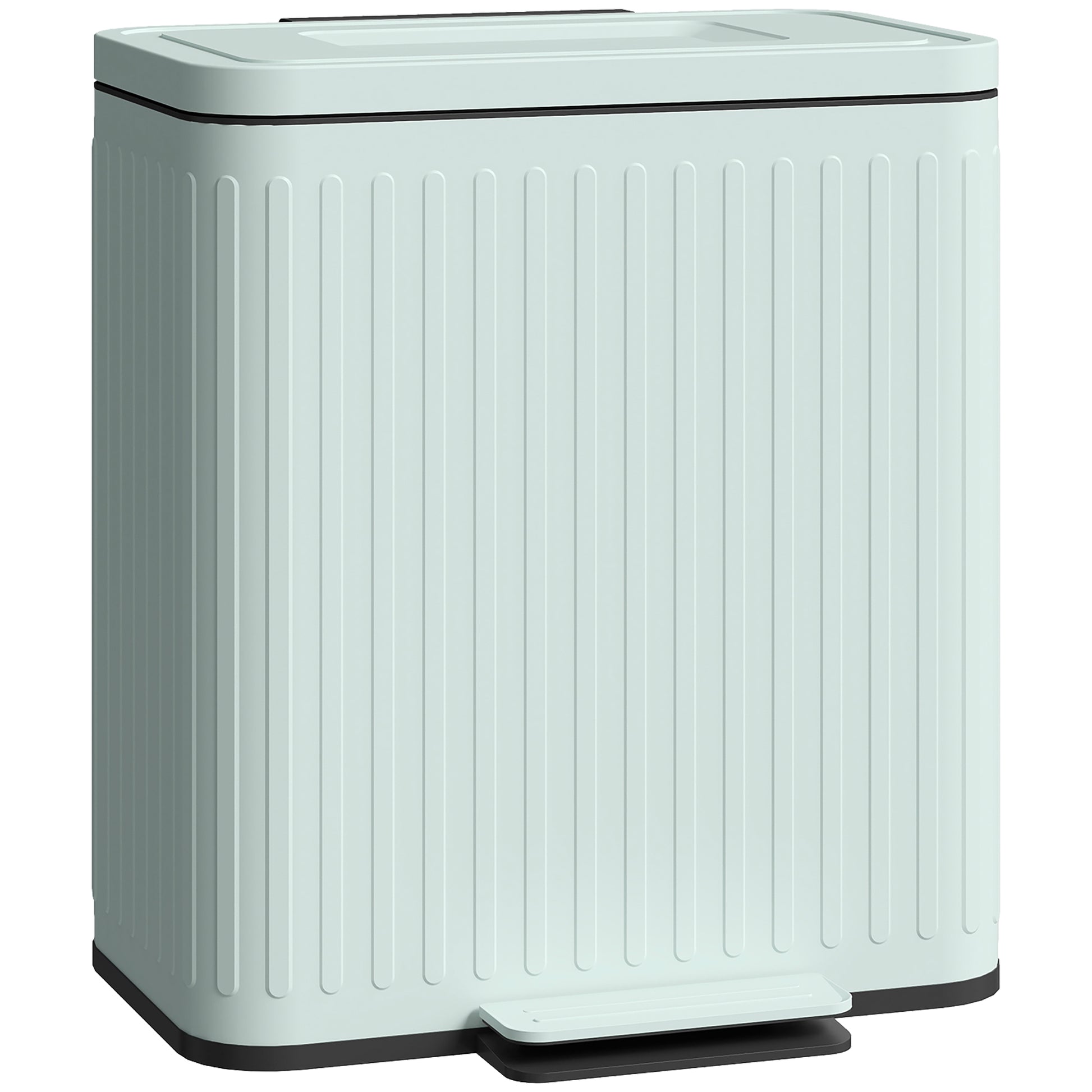 HOMCOM Dual Kitchen Bin, 2 x 20L Double Bin for Recycling and Waste, Fingerprint-proof Pedal Bin with Soft-Close Lid, Removable Inner Buckets, Green