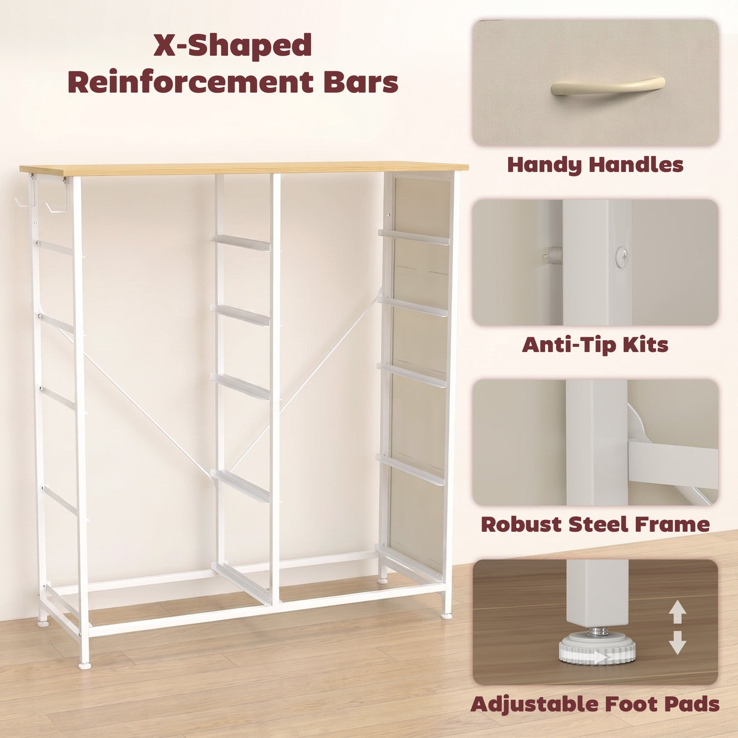 HOMCOM Chest of Drawers, Dresser with 10 Fabric Drawers, Tall Storage Unit with 4 Pockets and 2 Hooks Steel Frame, Beige