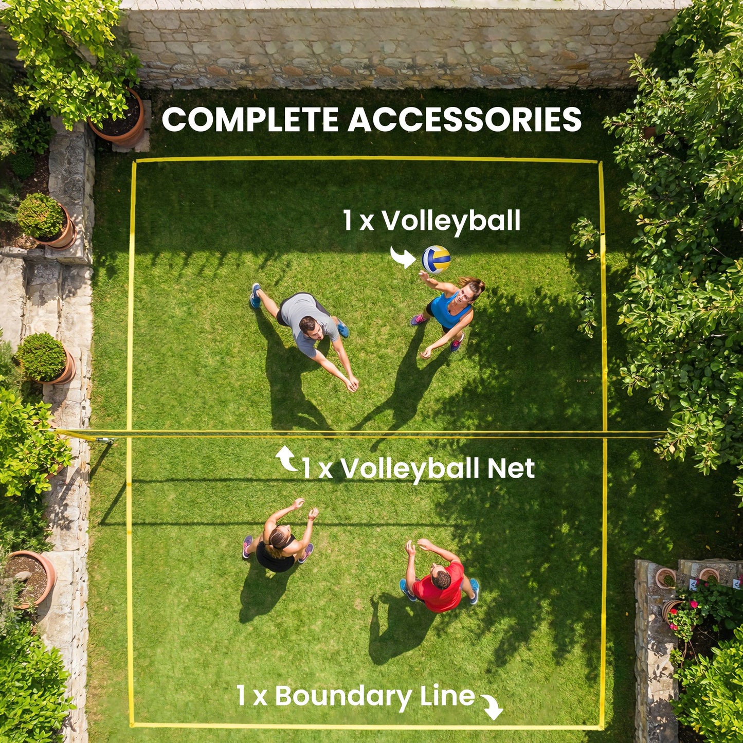 SPORTNOW Portable Volleyball Net Set with Adjustable Height Steel Poles, Volleyball, Boundary Line and Carrying Bag for Beach