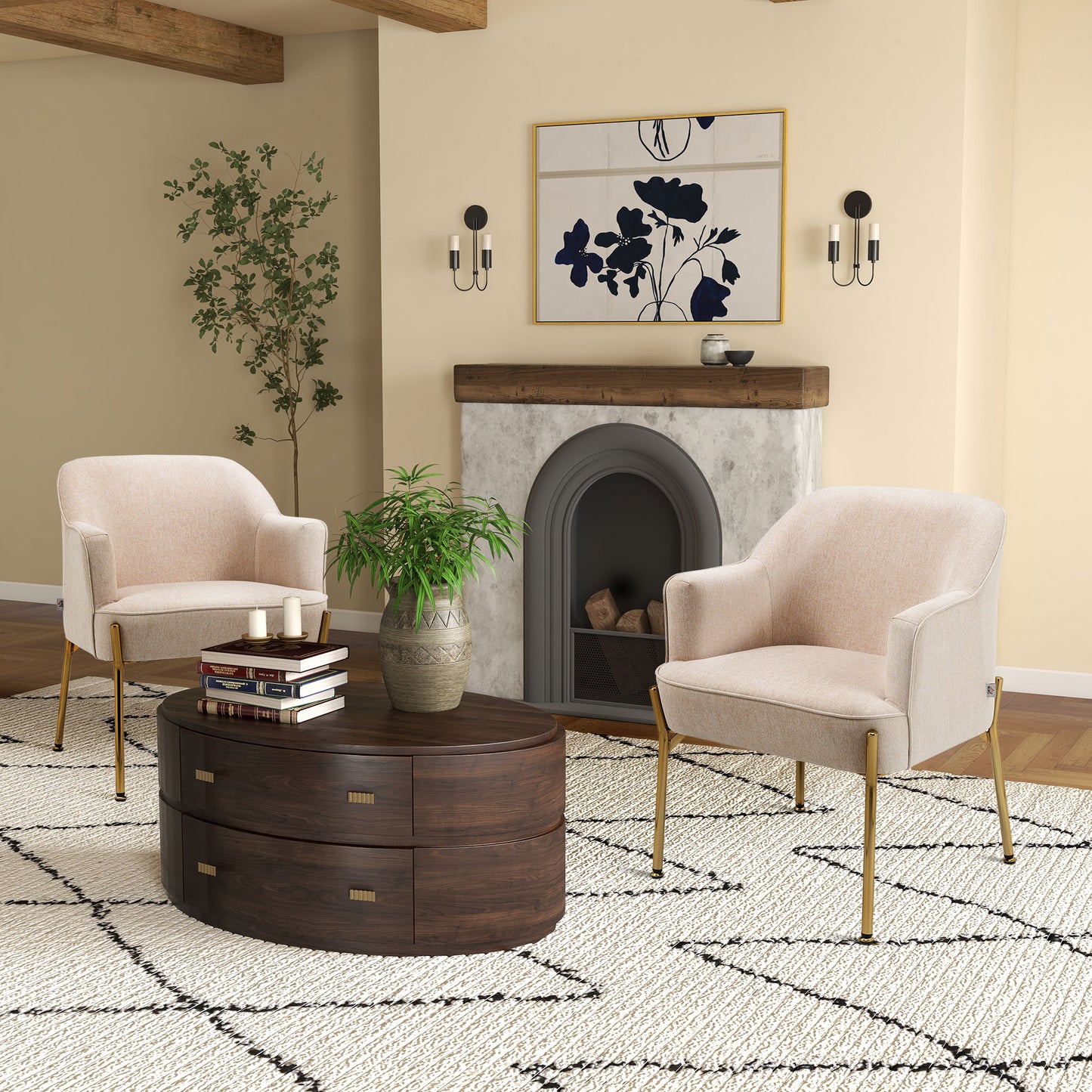 HOMCOM Accent Chair, Living Room Armchair, Vanity Chair with Gold Plating Metal Legs and Soft Padded Seat for Bedroom and CafÃ©, Set of 2, White