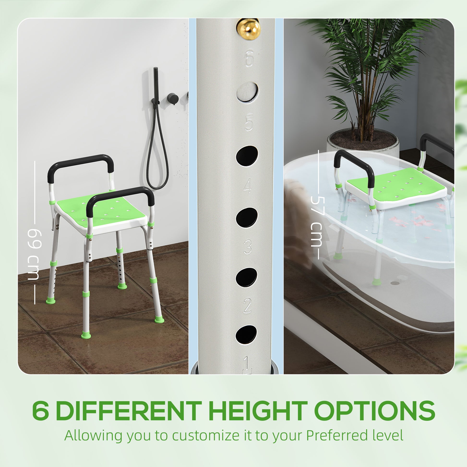 HOMCOM 57-69cm Aluminium Frame Bath Seat