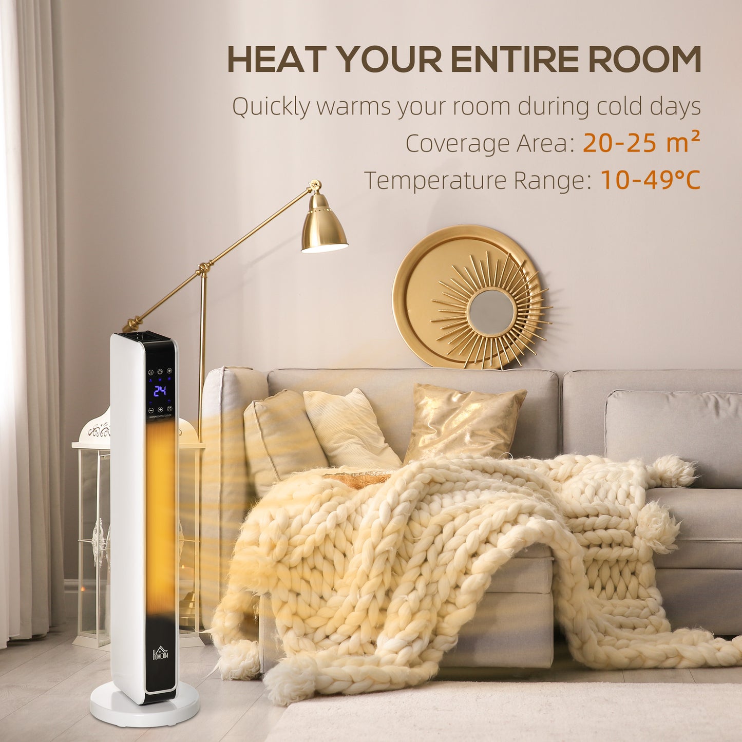 HOMCOM 1100W/2200W Space Heater with 65Â° Oscillation & 8-Hour Timer and Overheat & Tip Over Protection, Room Heater with 2 Heat and Fan for Bedroom, 29 inch