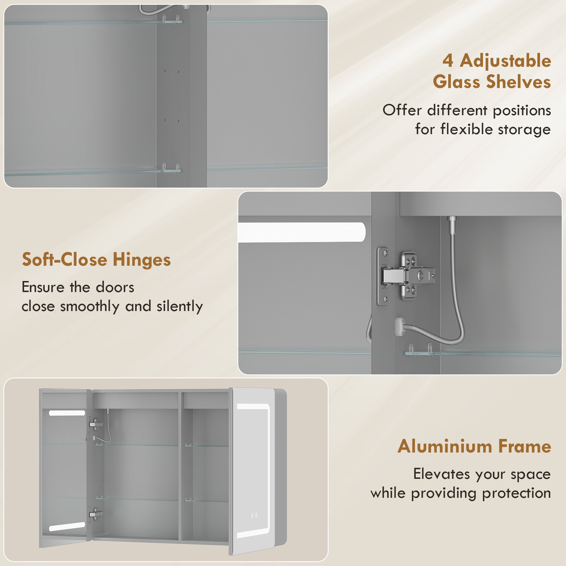 HOMCOM Mirrored Bathroom Cabinet with LED Lights, 60 x 80 cm Bathroom Mirror Cabinet with Anti-Fog, 3 Colour Dimmable Lighting