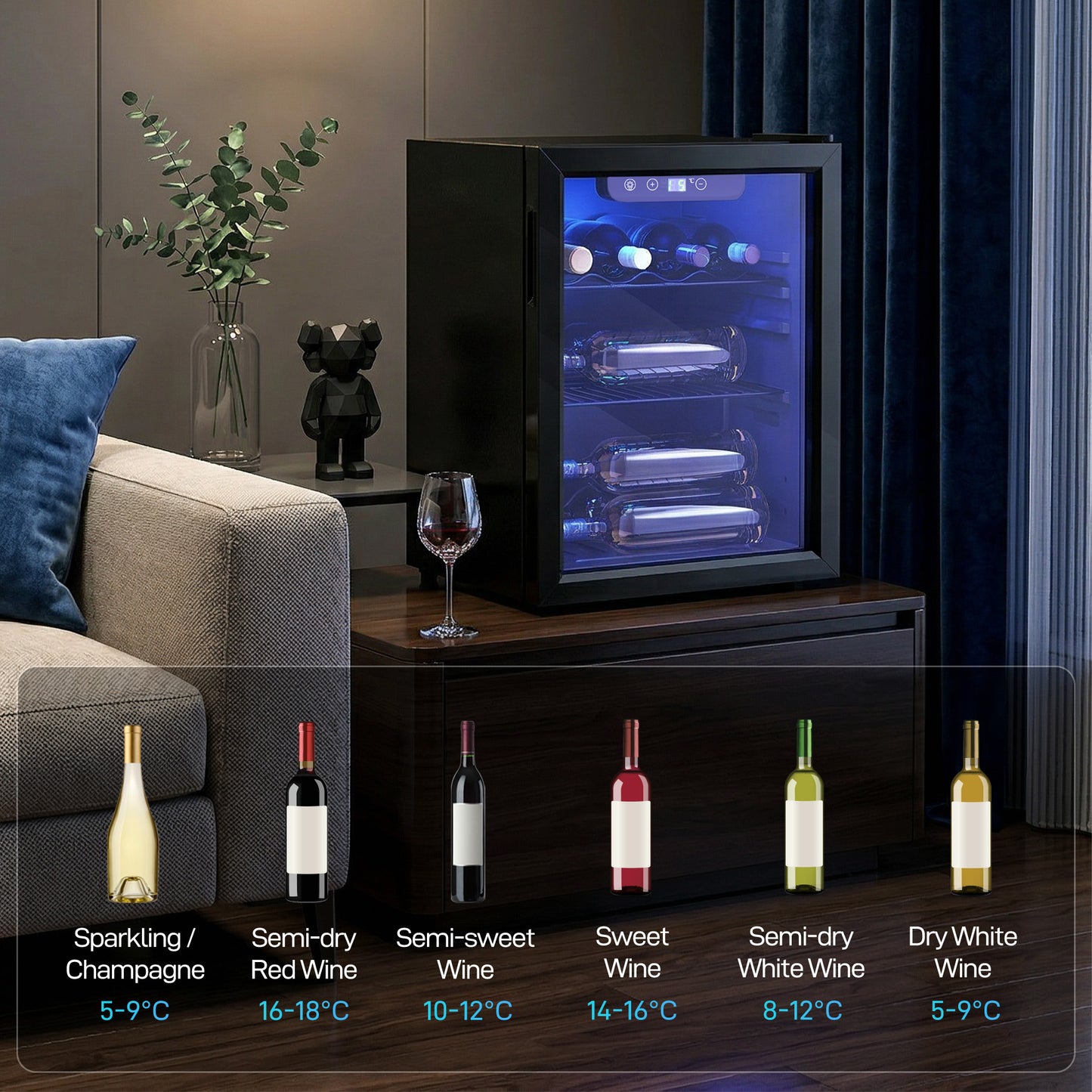 HOMCOM 16 Bottle Wine Cooler, 48 Litre Capacity, 4-16Â°C Under Counter Drinks Beer Wine Fridge with Glass Door, LED Light, Black