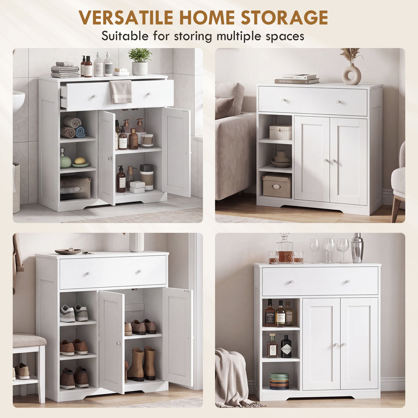 HOMCOM Bathroom Floor Cabinet, Freestanding Bathroom Cabinet with Drawer, Door, Open Shelves, White