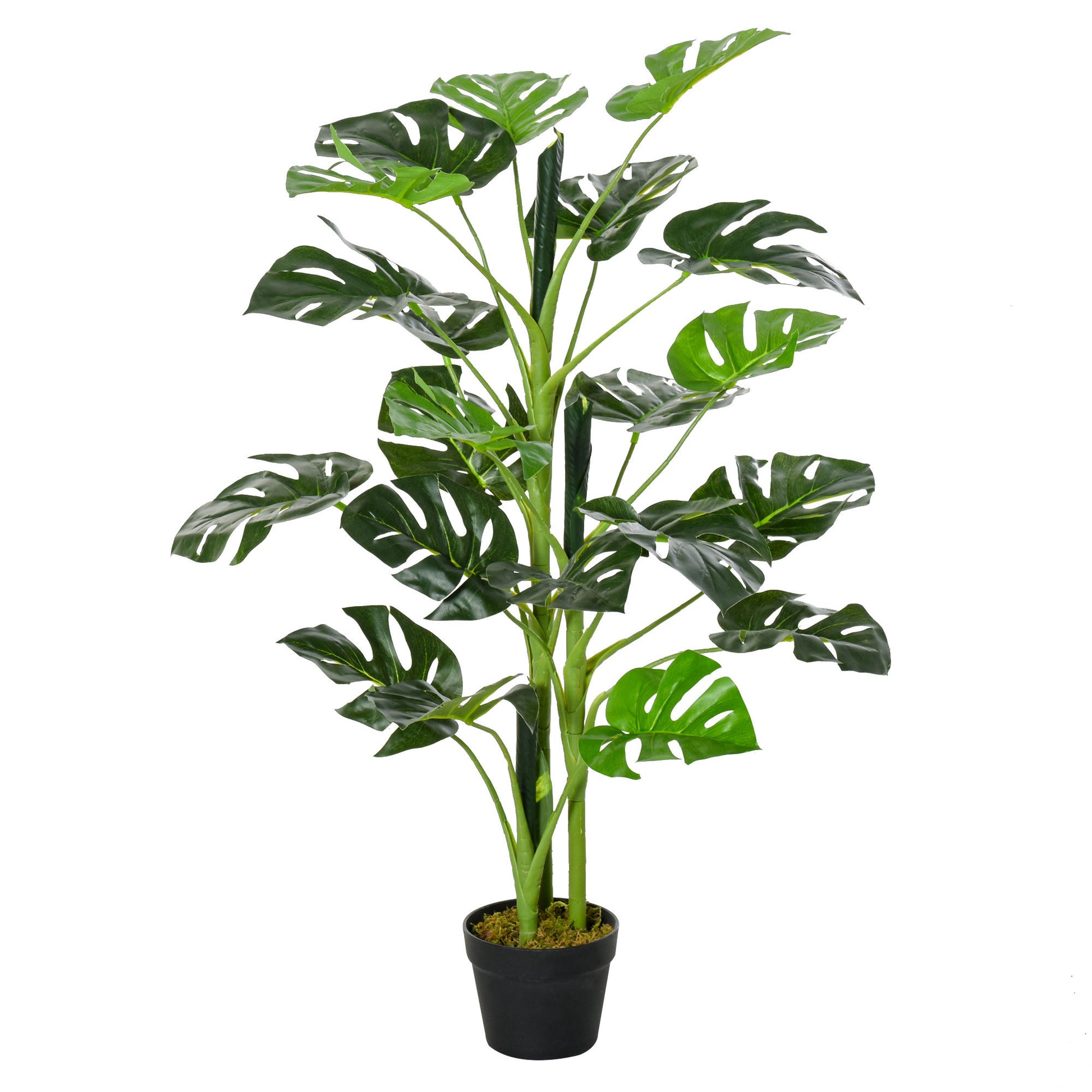Outsunny 100cm/3.3FT Artificial Monstera Tree Decorative Cheese Plant 21 Leaves with Nursery Pot, Fake Tropical Palm Tree for Indoor DÃ©cor