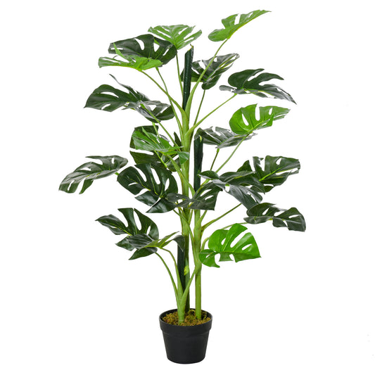 Outsunny 100cm/3.3FT Artificial Monstera Tree Decorative Cheese Plant 21 Leaves with Nursery Pot, Fake Tropical Palm Tree for Indoor DÃ©cor