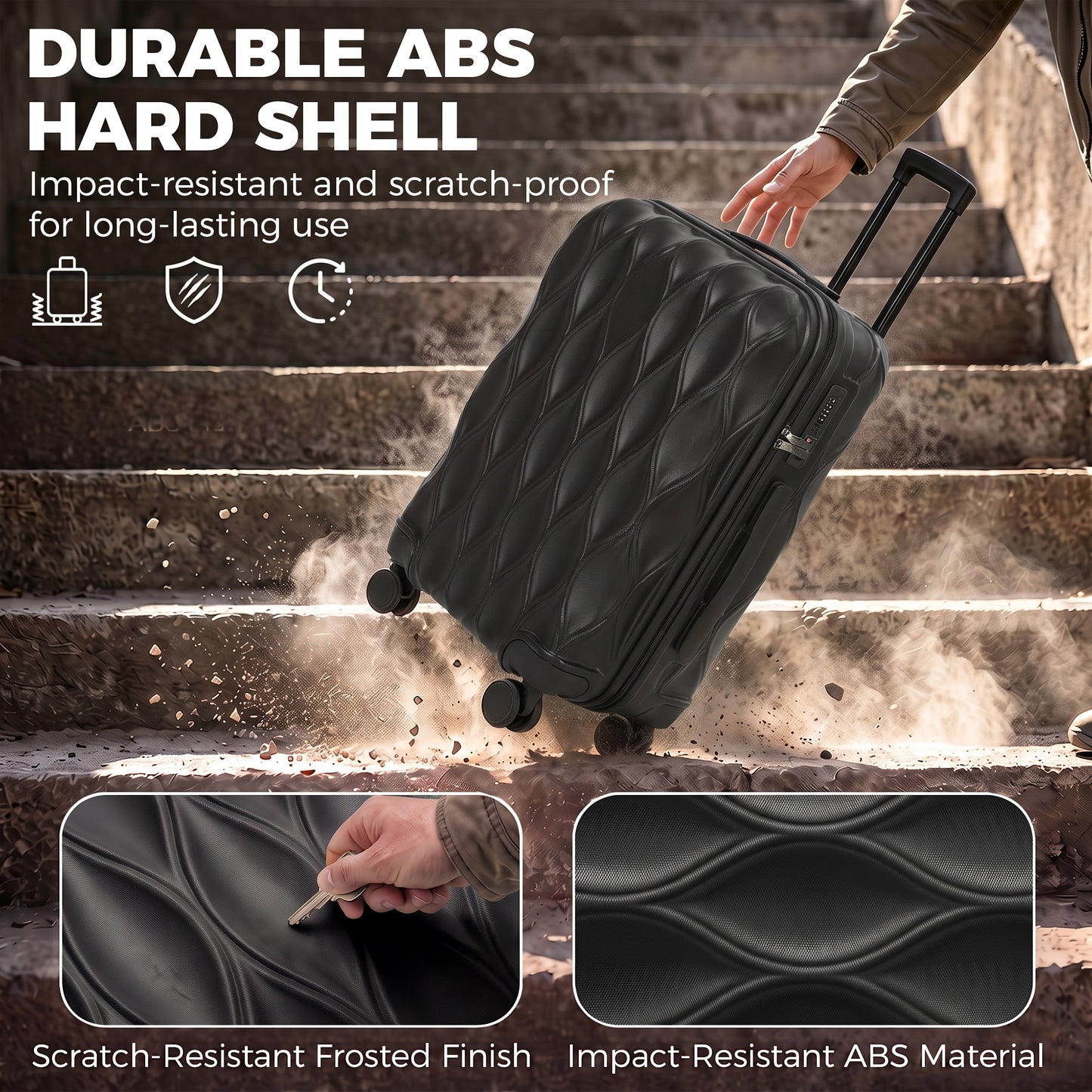 HOMCOM 65cm 64L Suitcase, Lightweight ABS Hard Shell Carry On Luggage with TSA Lock, Spinner Wheels, Telescopic Handle, Black