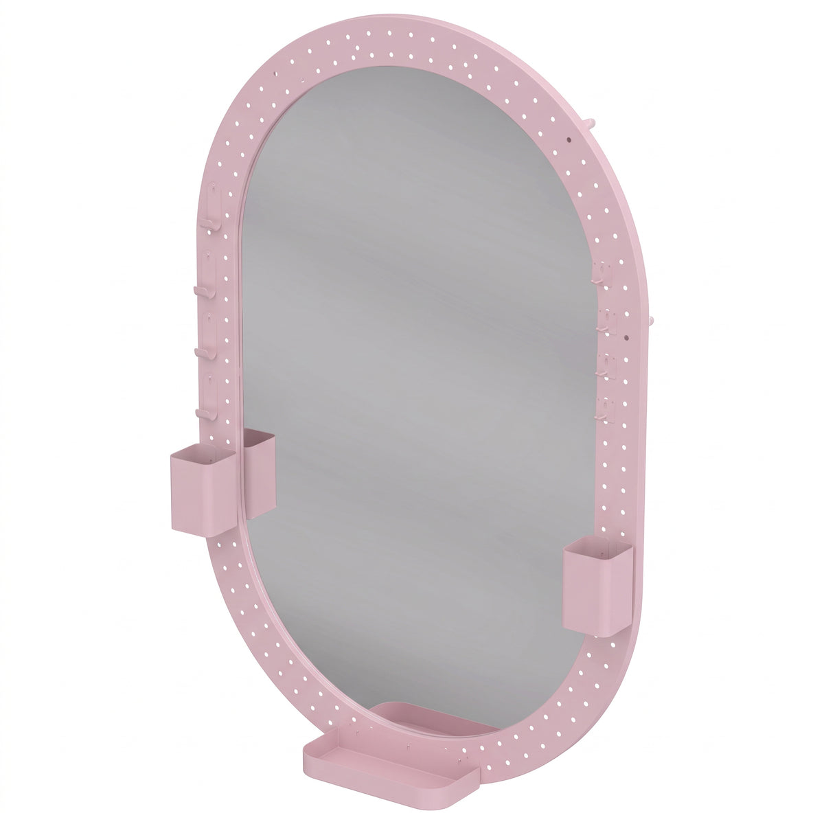 HOMCOM Oval Wall Mirror, 60 x 90 cm Decorative Hanging Mirror with Pegboard Frame, Wall-Mounted, Pink Default Title