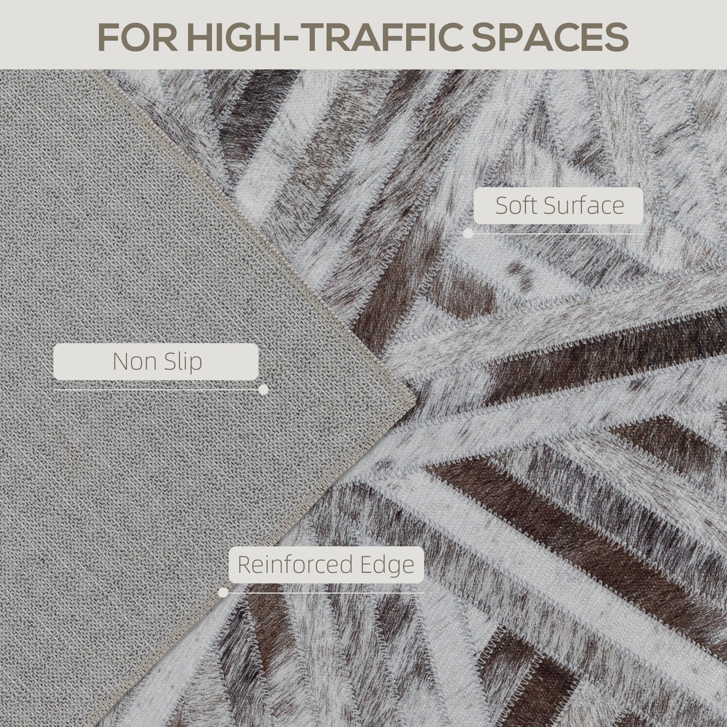 HOMCOM Modern Area Rug, Triangle Pattern Non-Slip Washable Rug, Chenille Floor Carpet for Living Room, Bedroom, Dining Room, Home Office, 170 x 120 cm, Brown