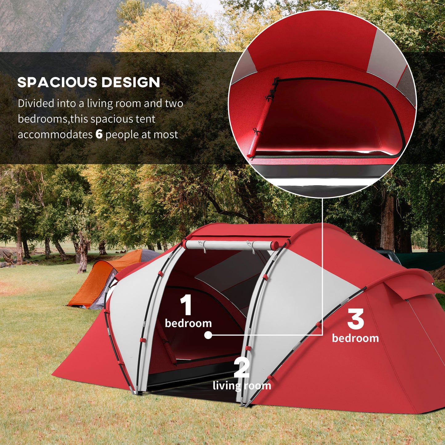 Outsunny 4 Man UV Protection Camping Tent - Grey and Red