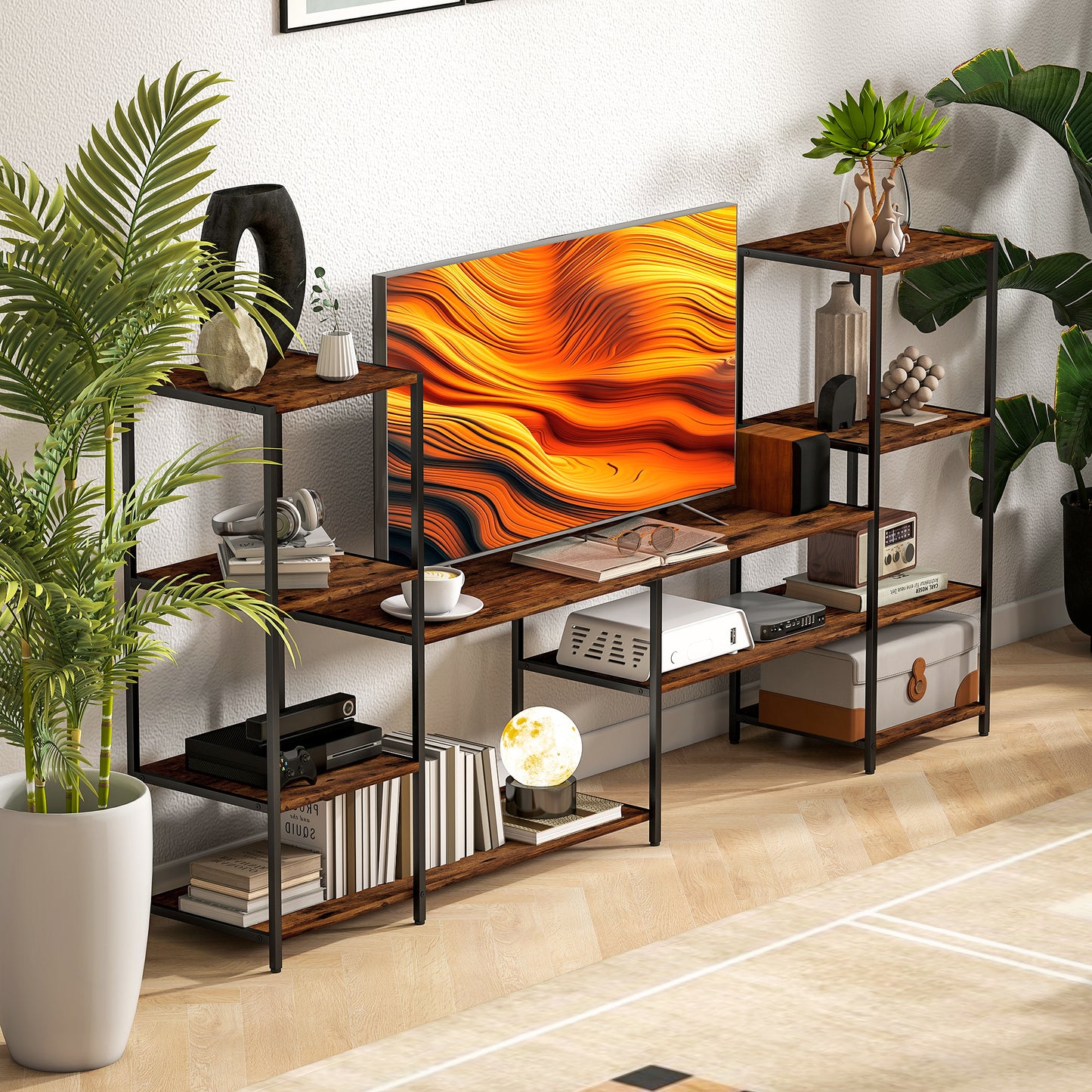 HOMCOM TV Unit for TVs up to 55 Inches, Industrial TV Stand with Storage Shelves, Entertainment Centre for Living Room, Bedroom