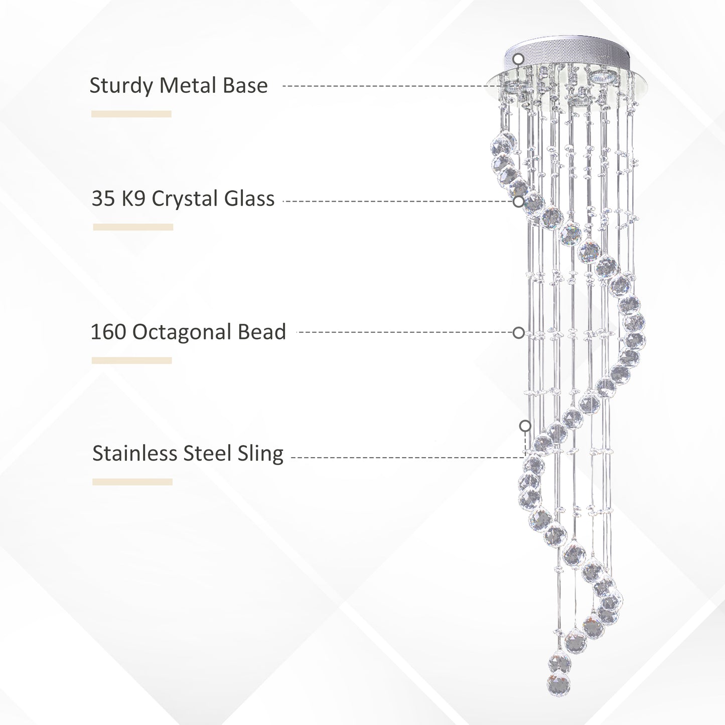 HOMCOM Modern Crystal Chandelier Ceiling Light Pendant Lamp Chrome Finish Glass Droplets New, Ð¤30 x 120cm