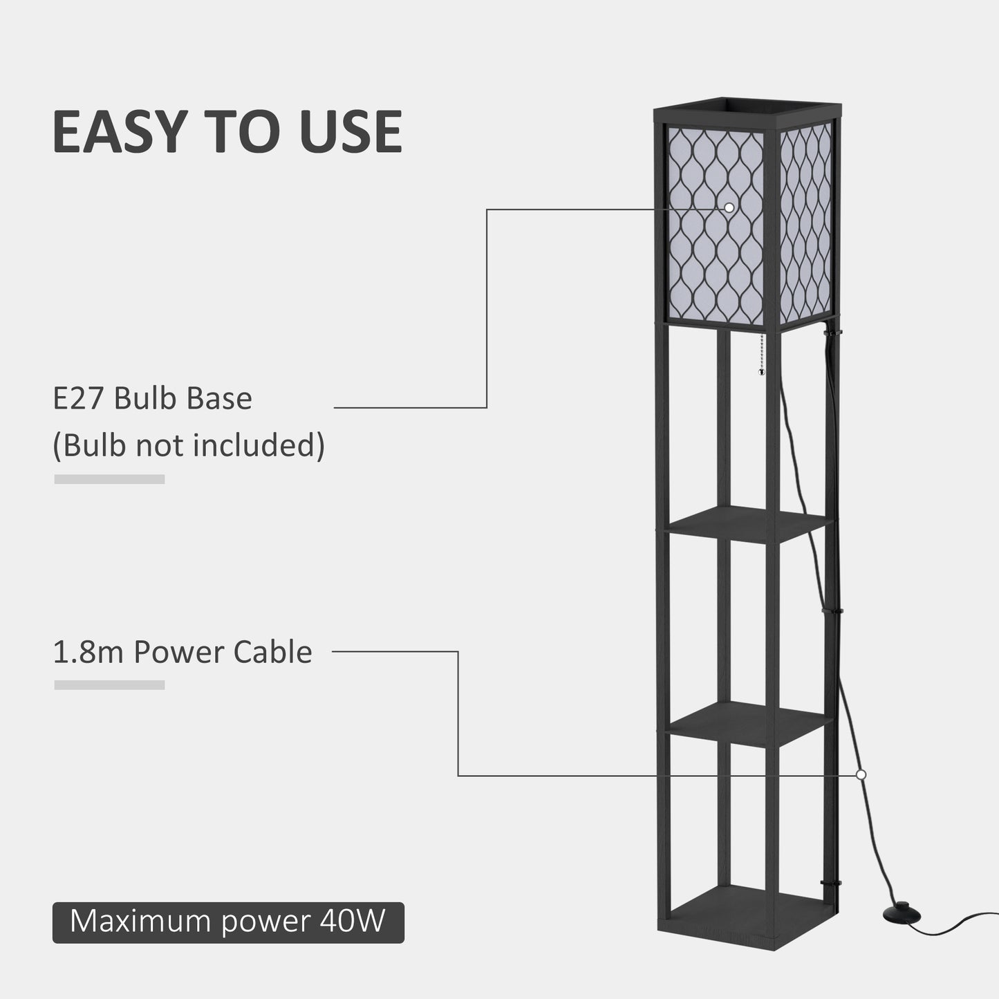 HOMCOM Three-Shelf Standing Lamps Set of 2 - Black