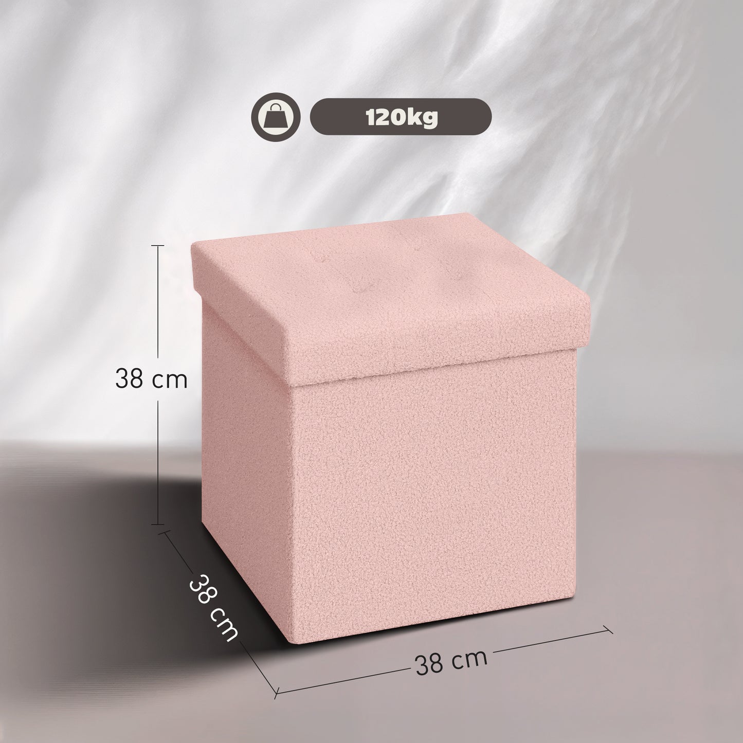 HOMCOM Foldable Sherpa Fleece Storage Ottoman - Pink