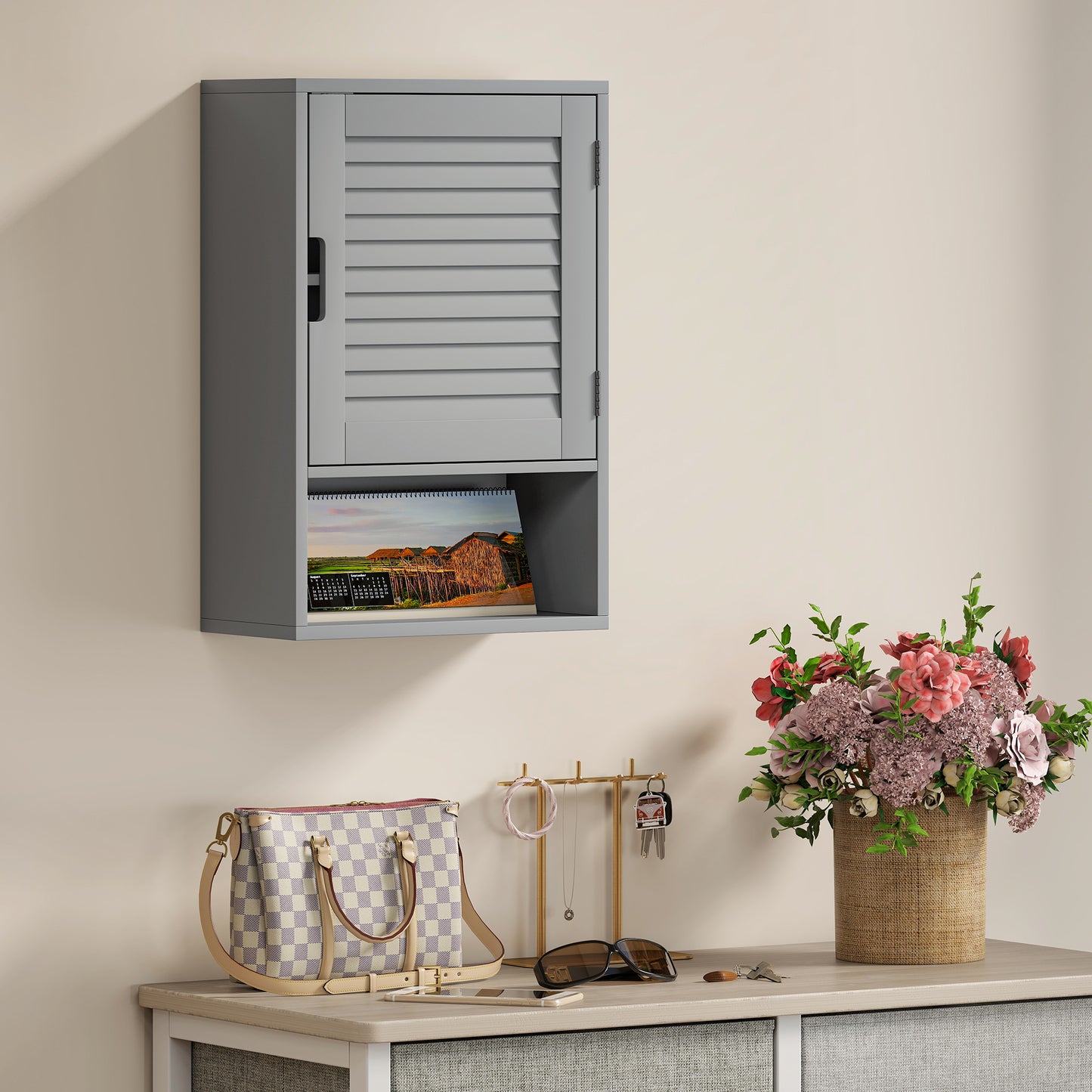 HOMCOM Bathroom Cabinet, Wall Mounted Storage Cabinet with Adjustable Shelves, 40 x 20 x 60 cm, Grey
