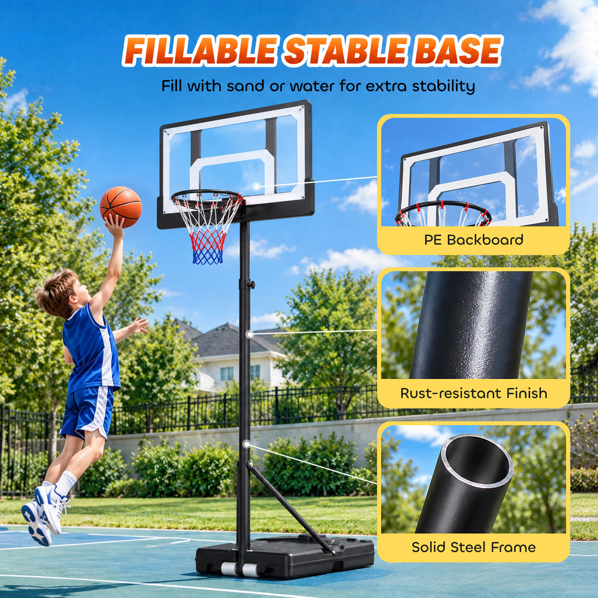 SPORTNOW Adjustable Basketball Hoop and Stand, 3.5-7FT Portable Freestanding Basketball Hoop System with Wheels and Base, Black