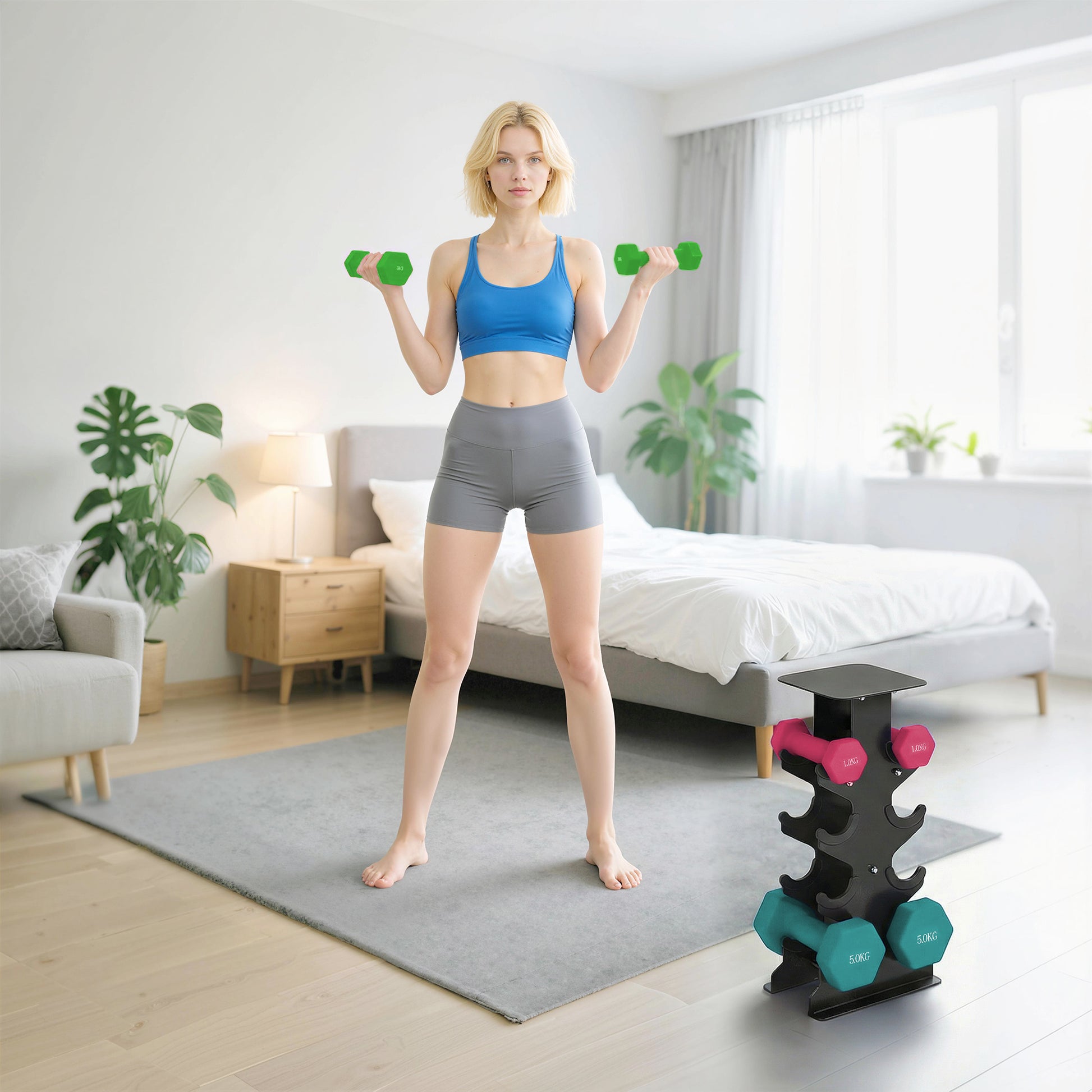 SPORTNOW Hex Dumbbells Set with Dumbbell Rack, Non Slip Hand Weights for Home Gym Strength Training, 2 x 1kg, 2 x 3kg, 2 x 5kg