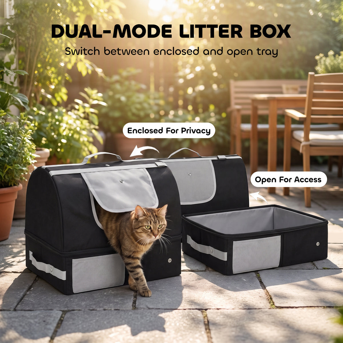PawHut Portable Cat Litter Box with Zipper & Lid for Travel, Foldable Cat Travel Litter Tray, Black