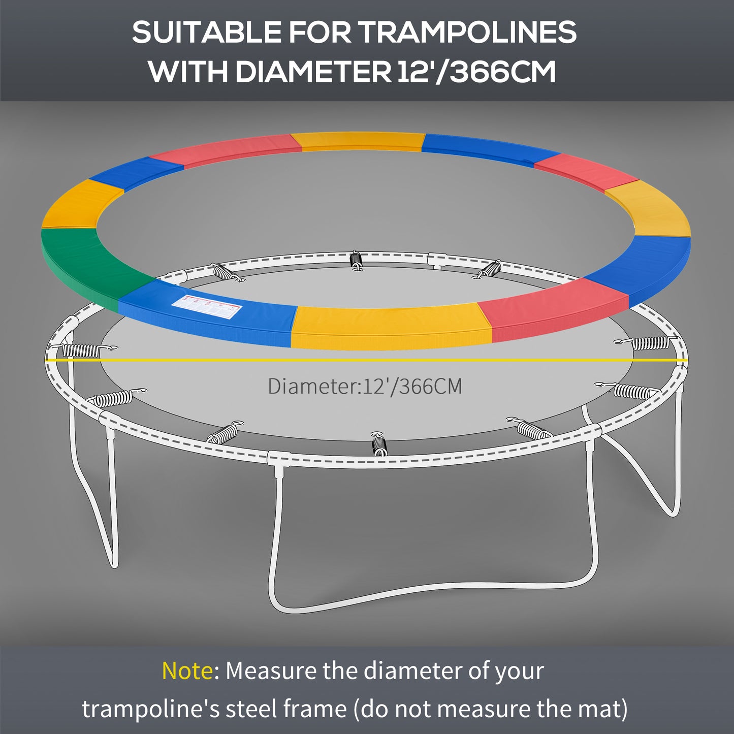 HOMCOM 12FT Replacement Trampoline Pad Thick Foam Safety Î¦366cm Spring Cover Bounce Padding - Multi Coloured