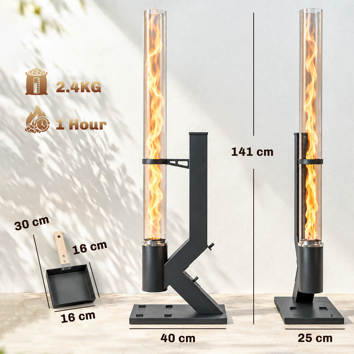 Outsunny Wood Pellet Heater, 13 kW Outdoor Pellet Heater Stove with Glass Tube, 2.4 kg Capacity Hopper, Ash Tray, Black