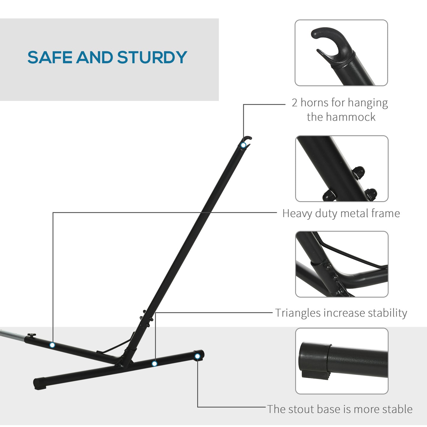 Outsunny 3.1â€“3.8m Adjustable Universal Hammock Stand Metal Frame Garden Camping Picnic Outdoor Patio Replacement â€“ Stand Only
