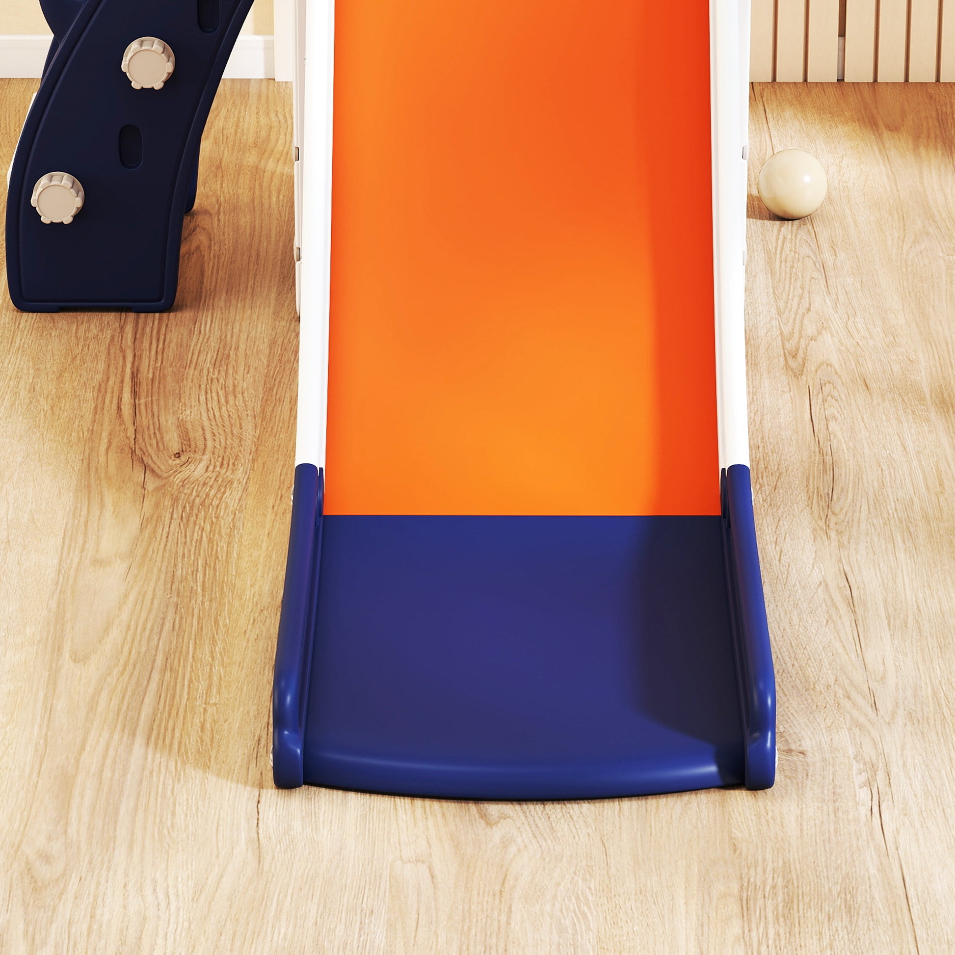 AIYAPLAY 5 in 1 Kids Slide Set with Basketball Hoop, Climbing Frame, Telescope, Storage Box for Toddlers Ages 1-3, Orange