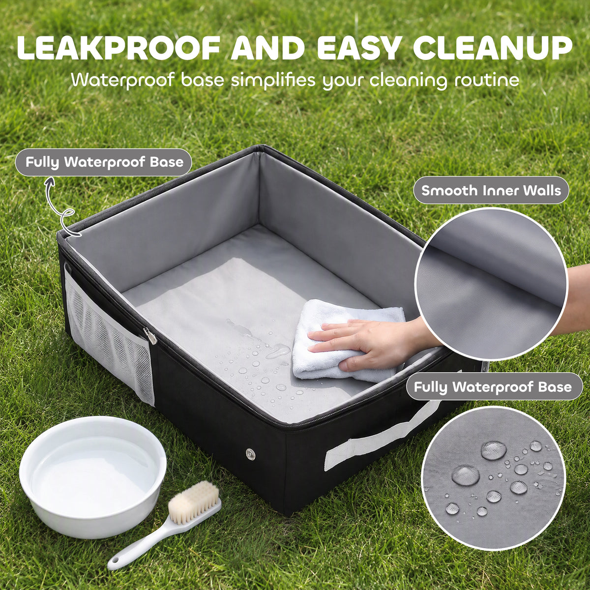 PawHut Portable Cat Litter Box with Zipper & Lid for Travel, Foldable Cat Travel Litter Tray, Black