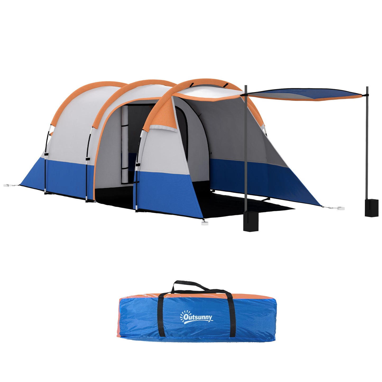 Outsunny Two Man Two-Room Tent, with Porch and Accessories - Orange